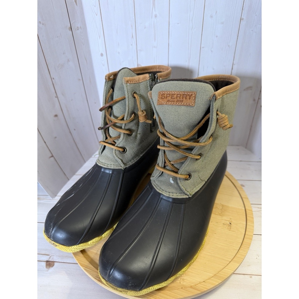 Sperry Saltwater Duck Boots Olive / Black STS98821 Women's Size 10 *mark